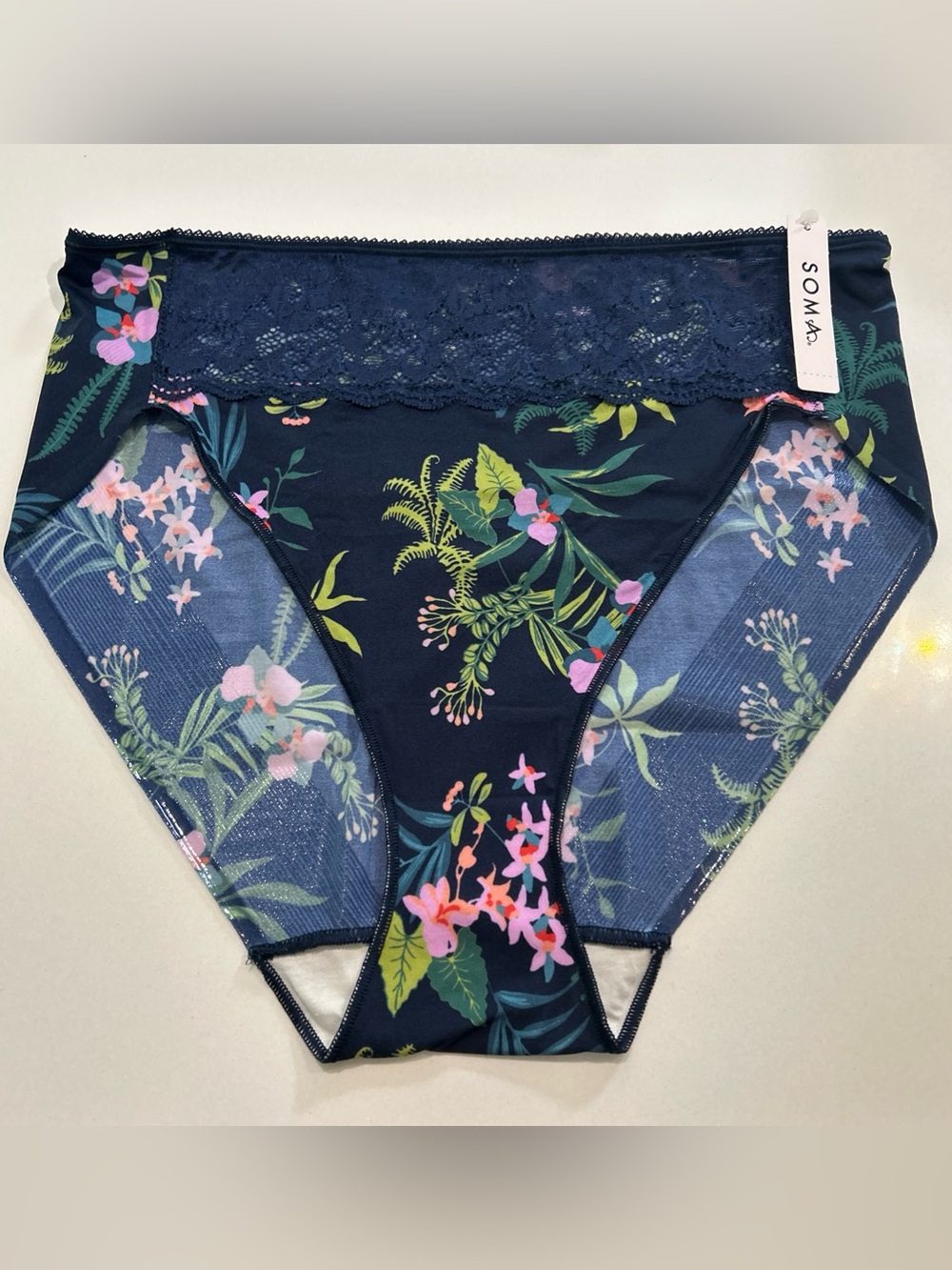 NWT Soma Vanishing Edge Microfiber With Lace High-Leg Panty Lush Botanicals XL